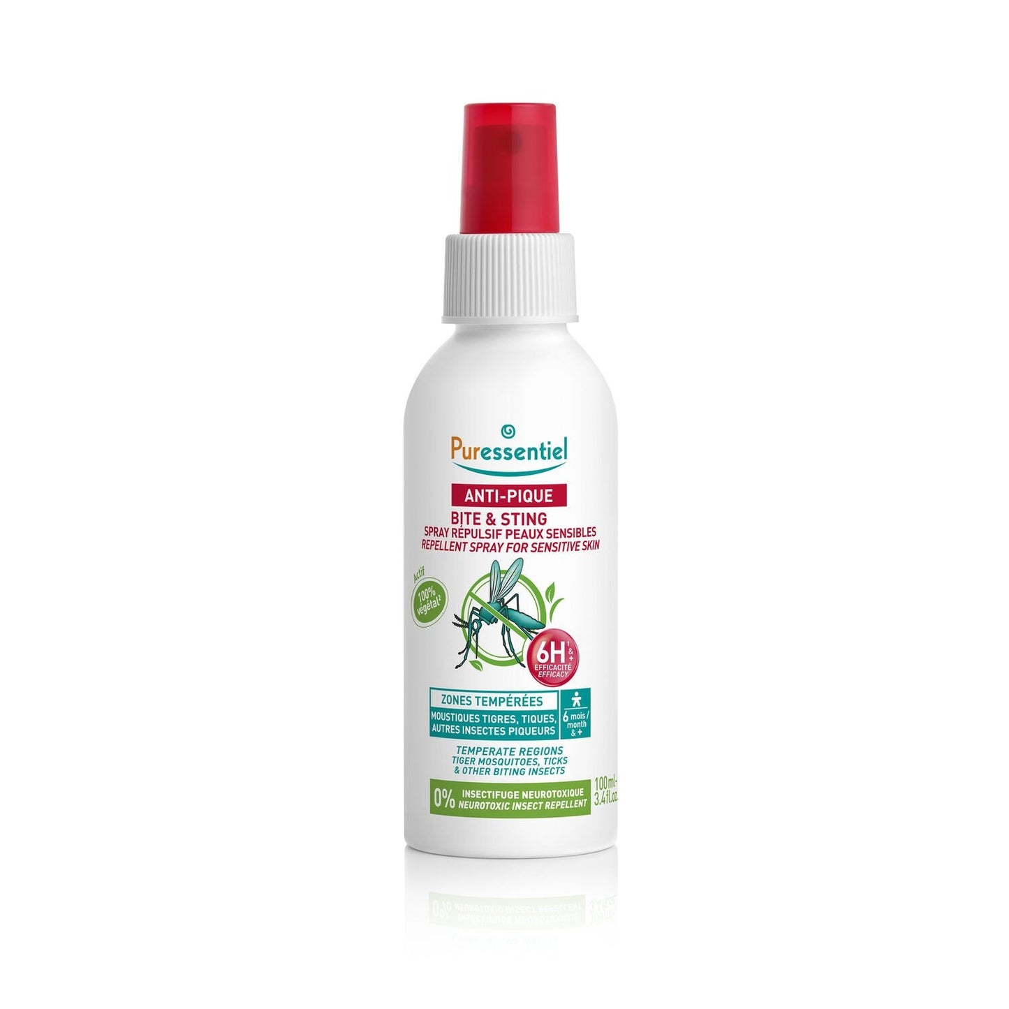 Anti-Moustiques Répulsif Peaux Sensibles Zones Tempérées Efficacité 6h30 PURESSENTIEL le spray de 100mL
