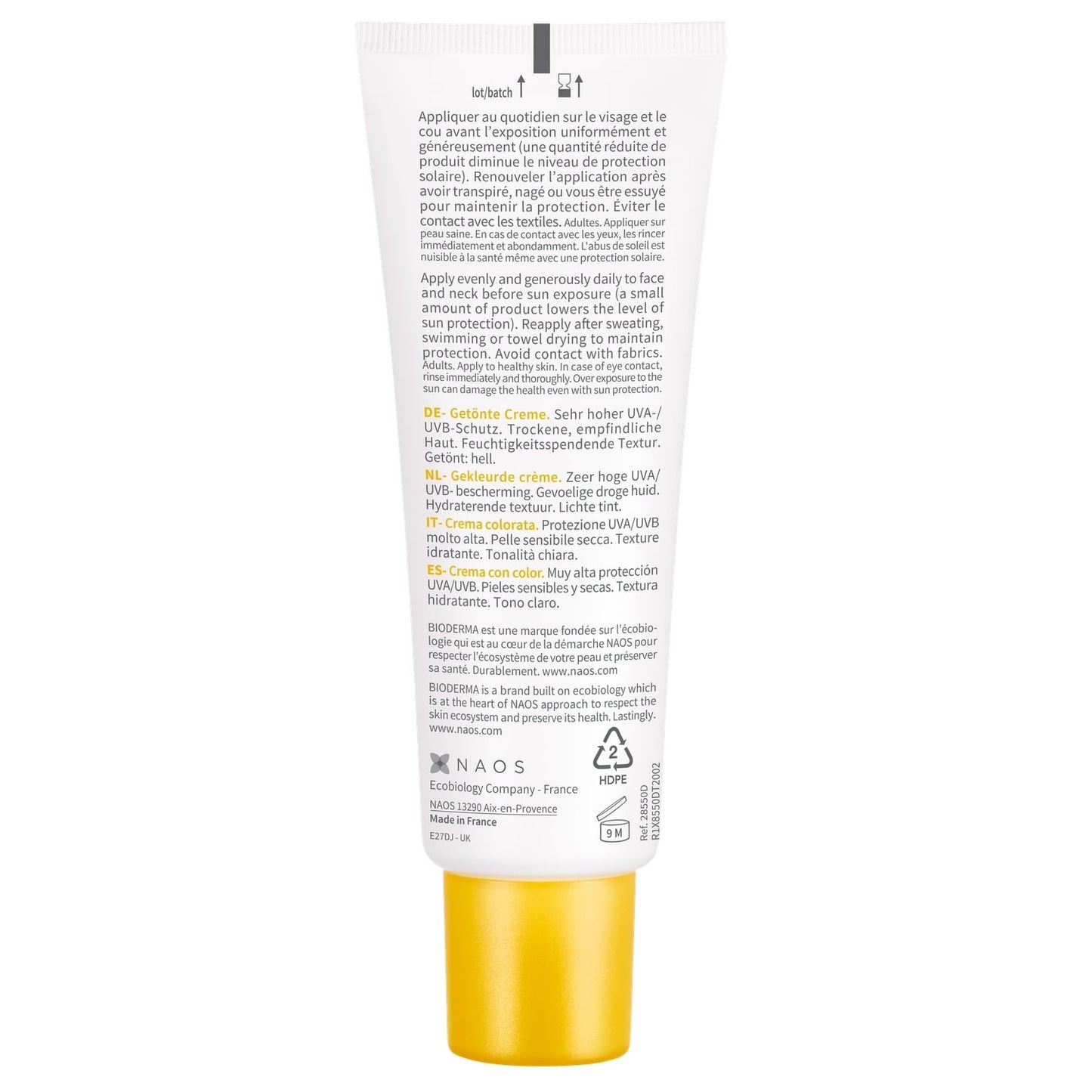 Crème solaire Visage Peau Sensible Sèche Haute Protection Spf 50+ Teint Clair Hâlé et Unifié Photoderm BIODERMA