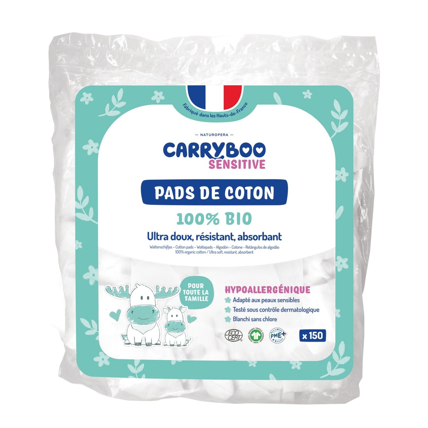 CARRYBOO Bio-Baby-Wickel- und Toiletten-Baumwollpads