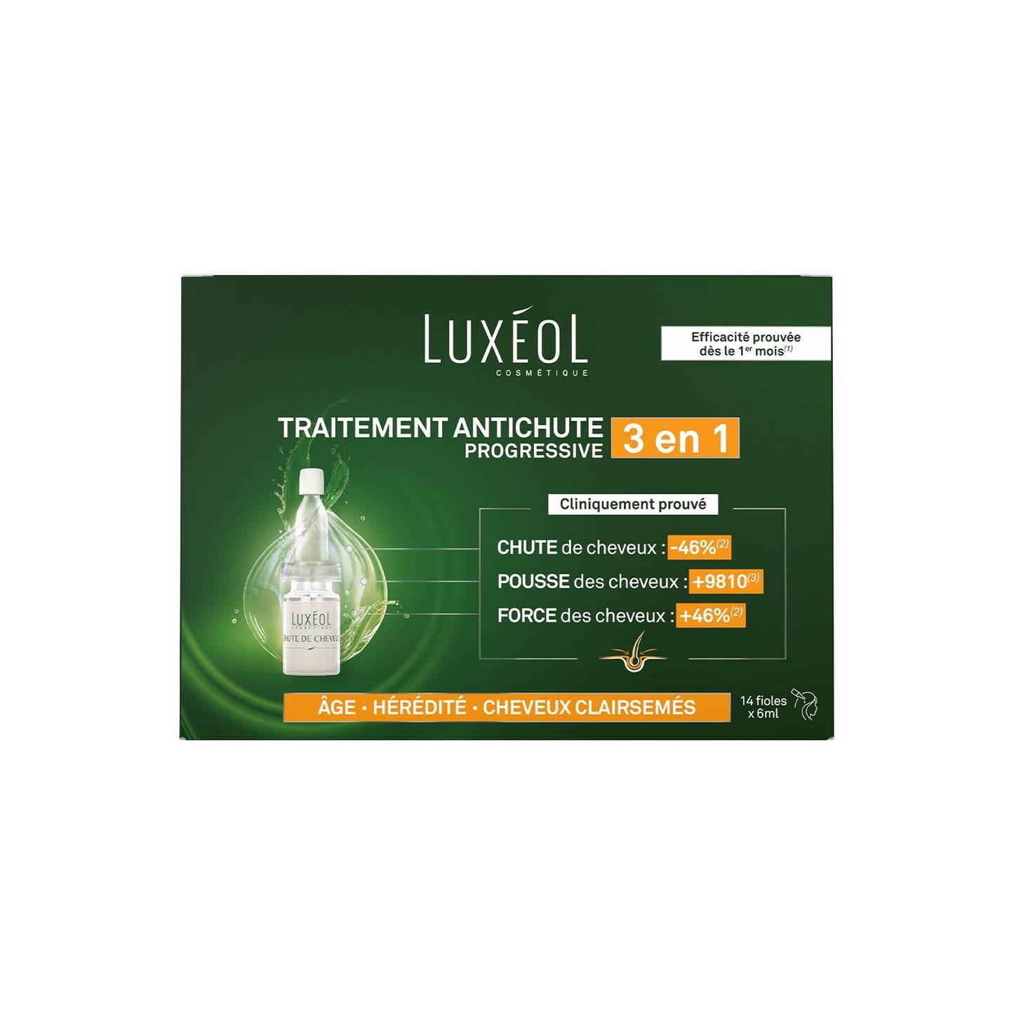 Soin Cheveux Anti-Chute Progressive LUXEOL la boîte de 14 fioles de 6mL