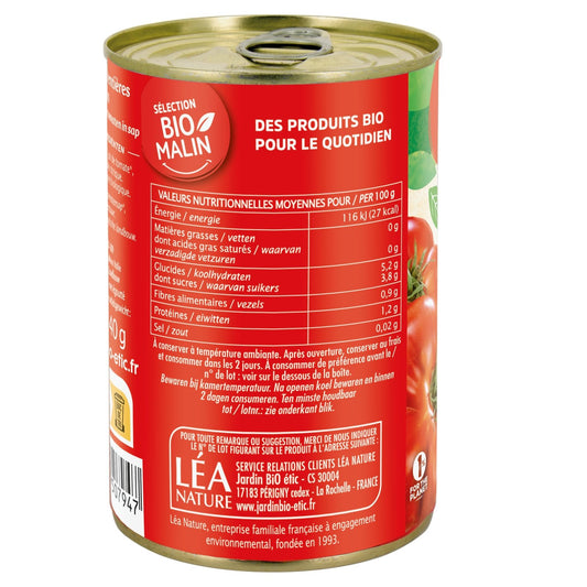 Tomates Pelées Entières au Jus Bio JARDIN BIO ETIC