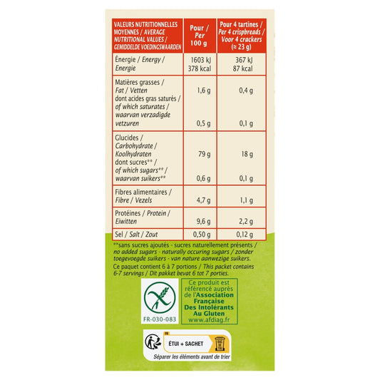 Tartines Craquantes Multicéréales Sans Gluten Bio JARDIN BIO ETIC