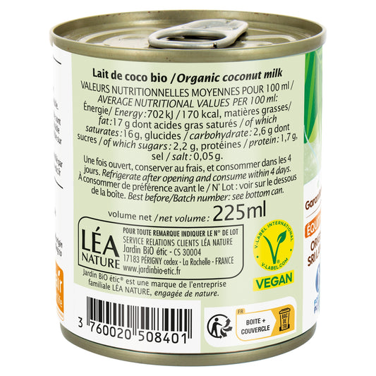 Lait de Coco Bio JARDIN BIO ETIC