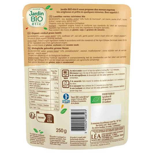 Organic Green Lentil Meal from Jardin Bio Etic