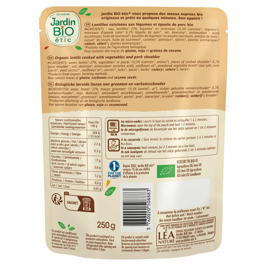 Organic Lentil Meal, Small Salted Style, JARDIN BIO ETIC