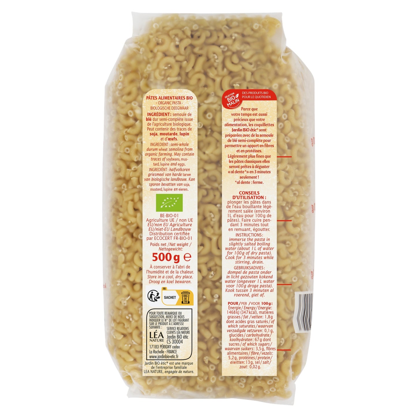 Organic Coquillettes Pasta JARDIN BIO ETIC