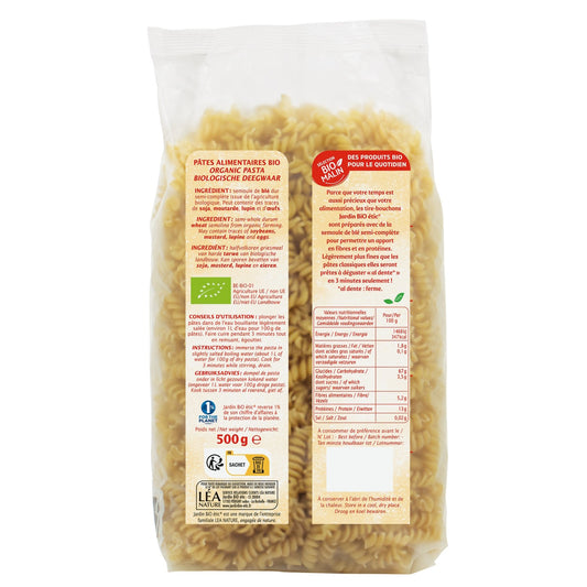 Organic Semi-Whole Grain Corkscrew Pasta JARDIN BIO ETIC