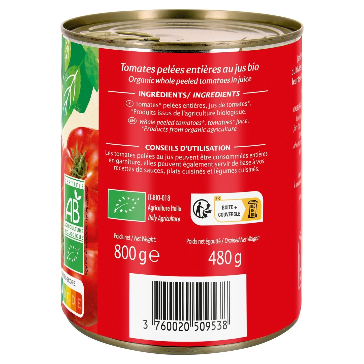 Organic Whole Peeled Tomatoes JARDIN BIO ETIC