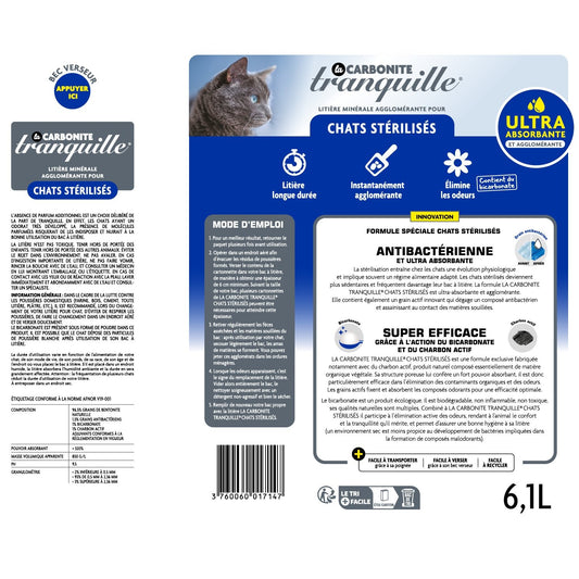 Ultra Absorbent Clumping Litter Carbonite TRANQUILLE