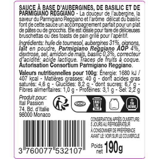 Sauce Aubergines Parmesan Basilic FLORELLI