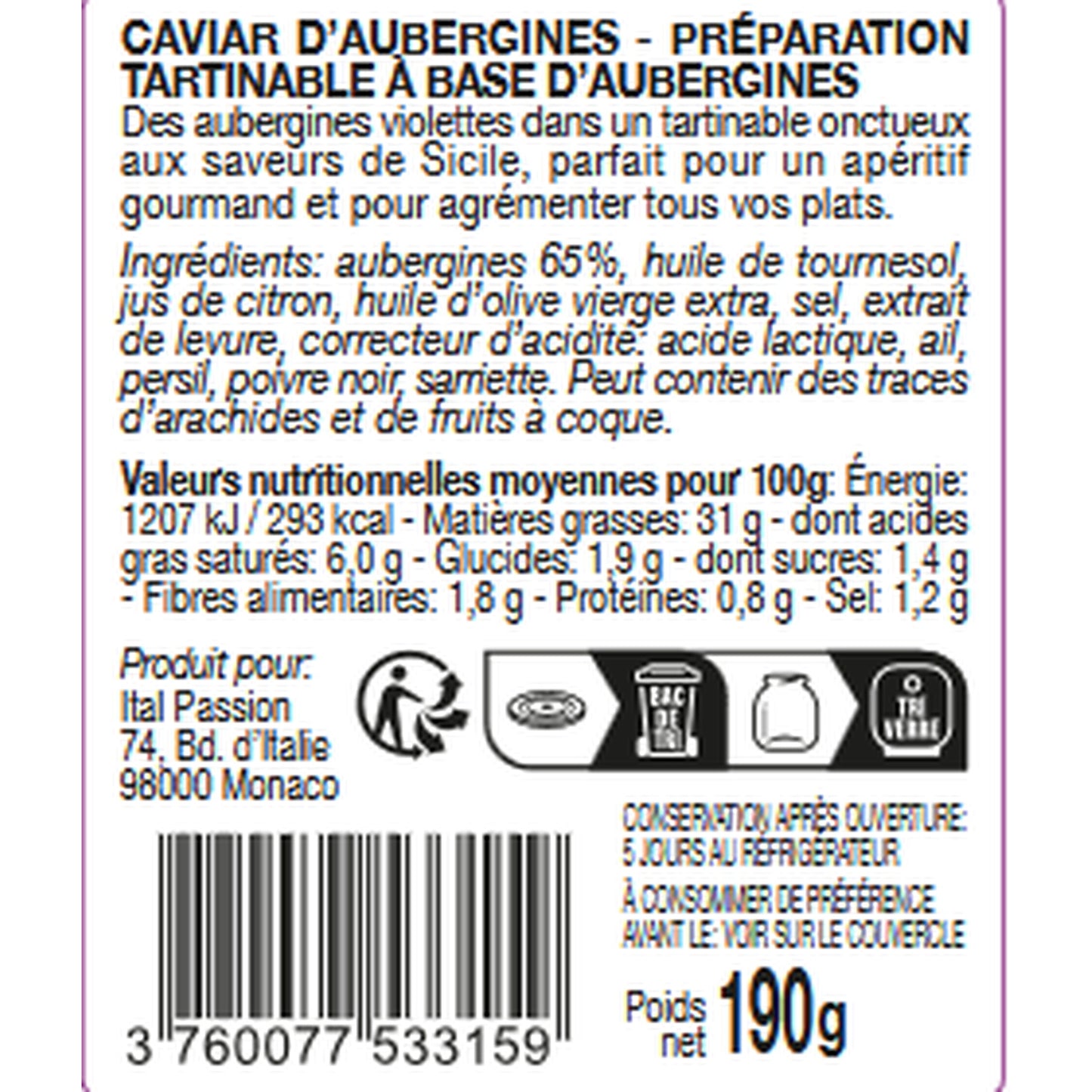 Caviar d'Aubergines à Tartiner FLORELLI