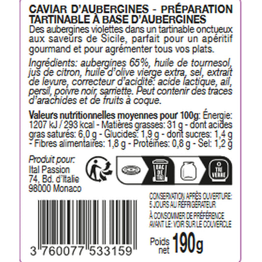 Caviar d'Aubergines à Tartiner FLORELLI