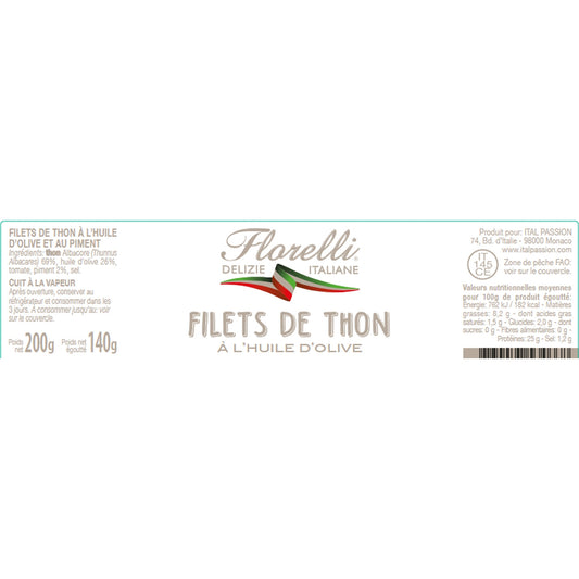 Filets de Thon Huile d'Olive Piments FLORELLI