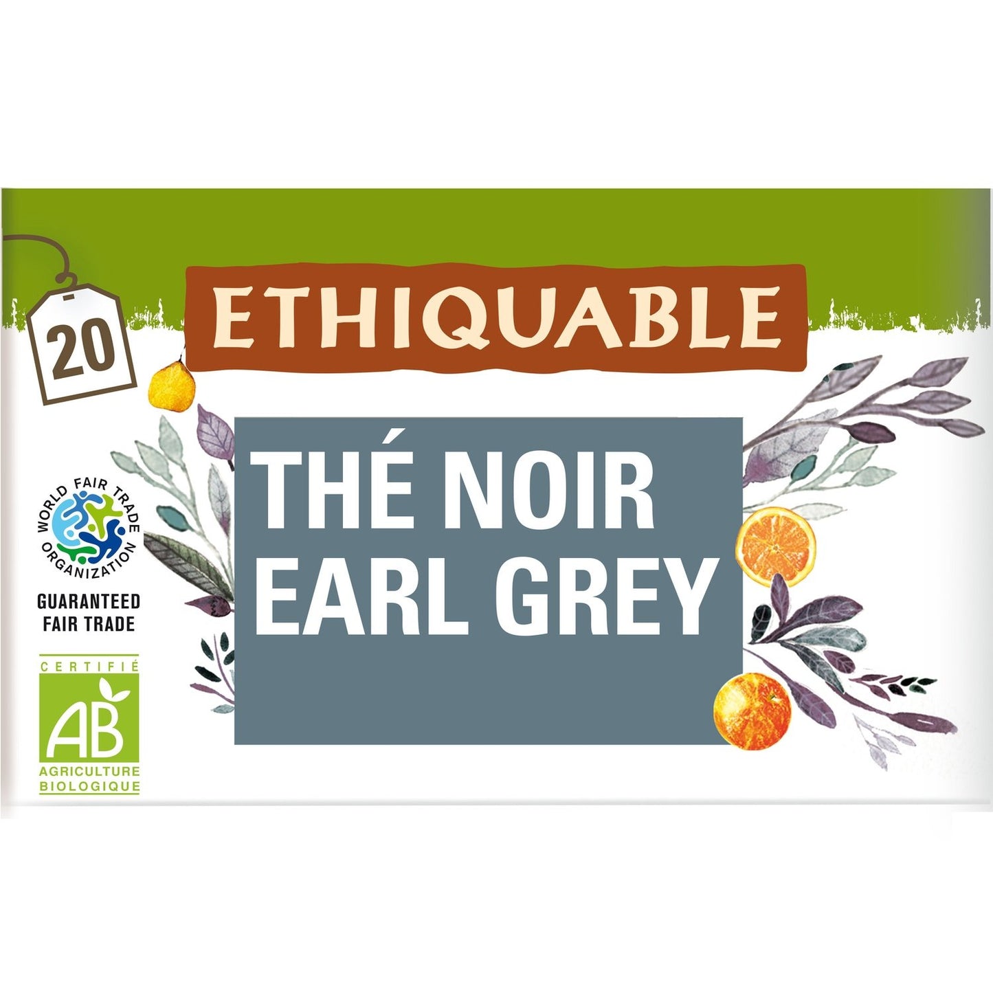 Thé Noir Earl Grey Darjeeling Bio ETHIQUABLE la boite de 20 sachets