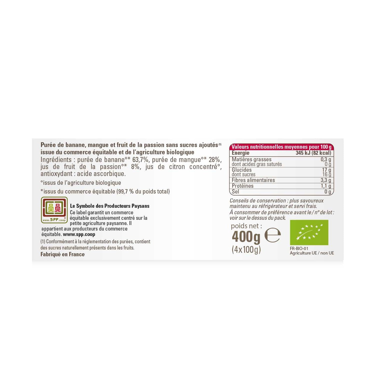 Bio Bananen-Mango-Passionsfruchtkompott ohne Zuckerzusatz ETHIQUABLE