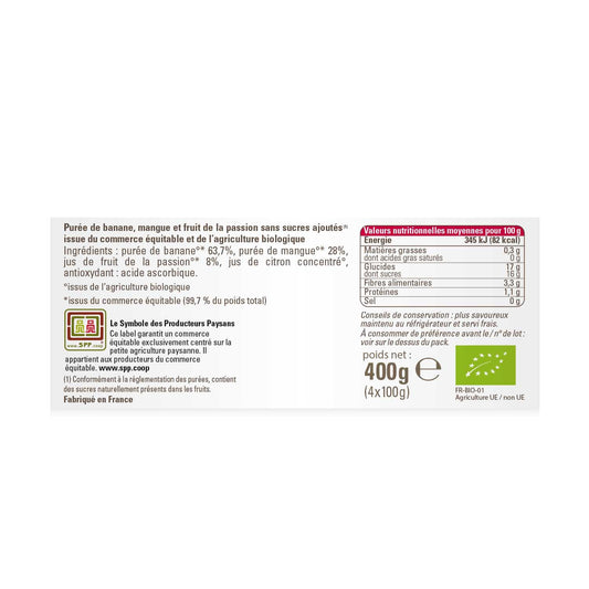 Compote Banane Mangue Passion Sans Sucre Ajouté Bio ETHIQUABLE