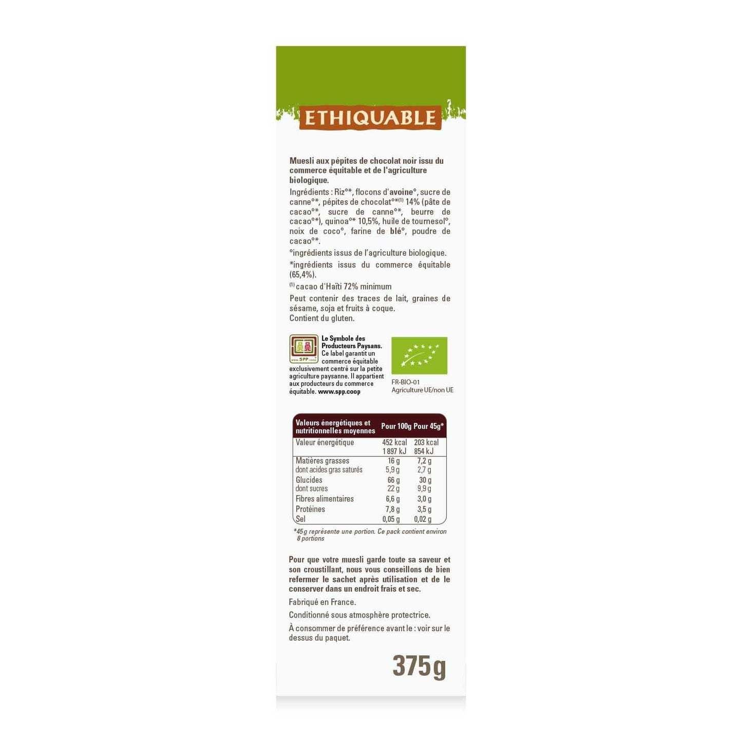 Muesli croccante al Cioccolato Fondente e quinoa ETHIQUABLE