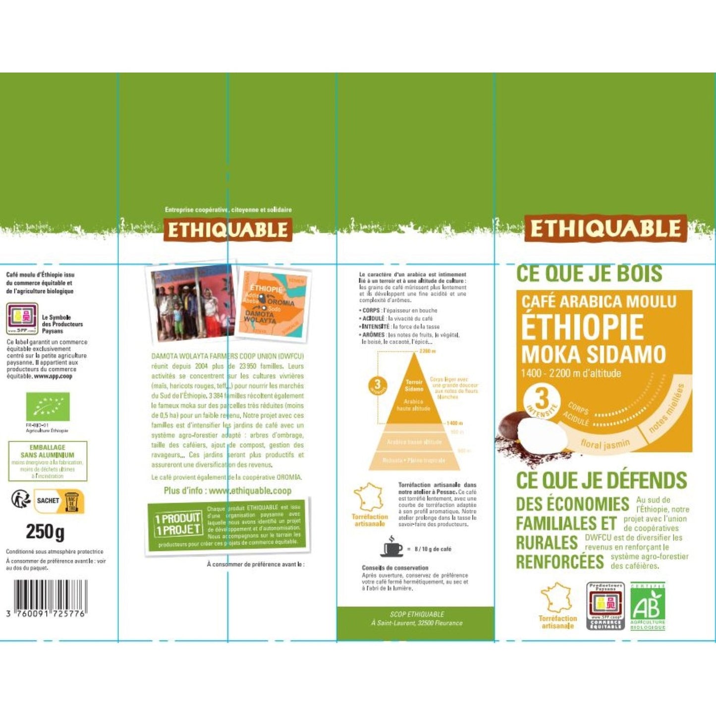Café Moulu Pur Arabica Moka Ethiopie Bio ETHIQUABLE