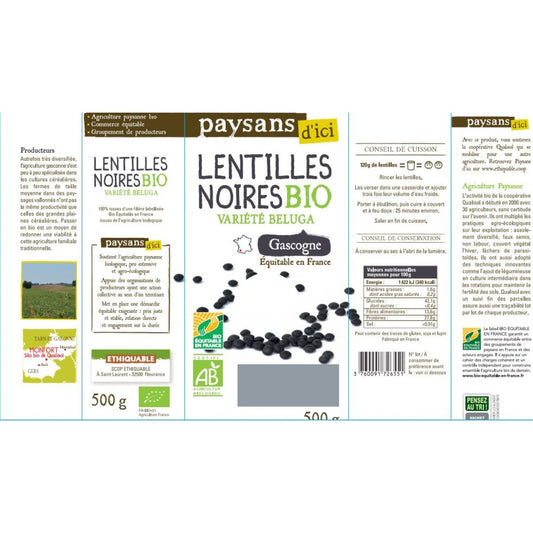 Lentilles Noires Gascogne Bourgogne Bio PAYSANS D'ICI