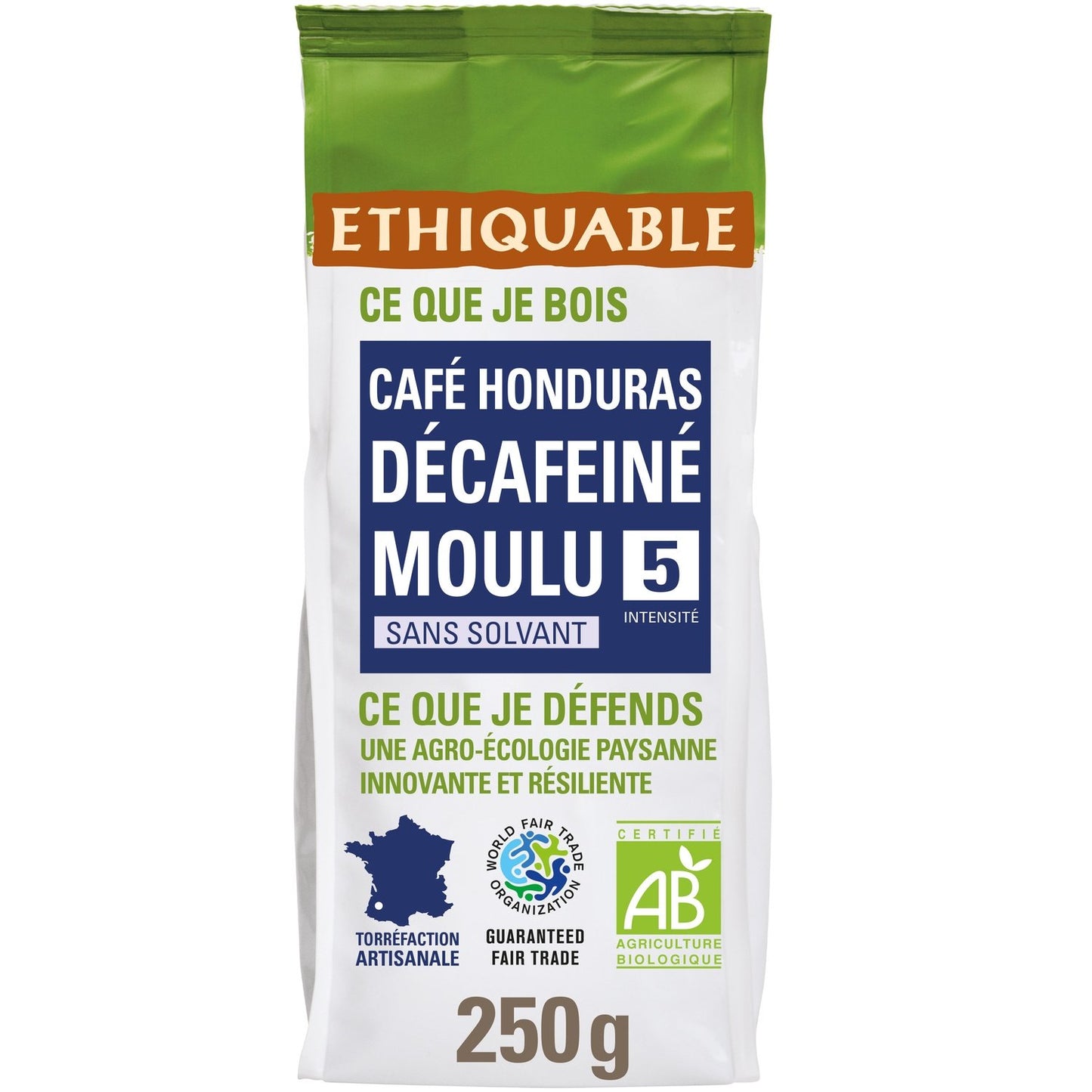 Café Moulu Décaféiné Sans Solvant Ethiopie Bio ETHIQUABLE