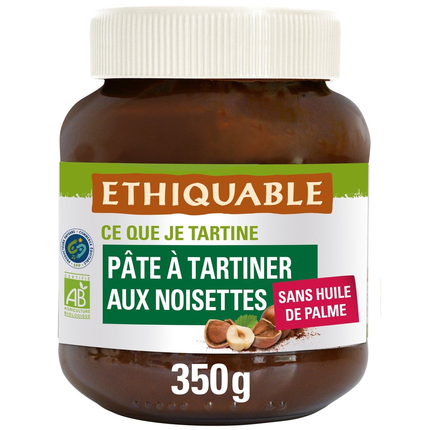 Pâte à Tartiner au Cacao et Noisettes Sans Huile de Palme Bio ETHIQUABLE le pot de 350g