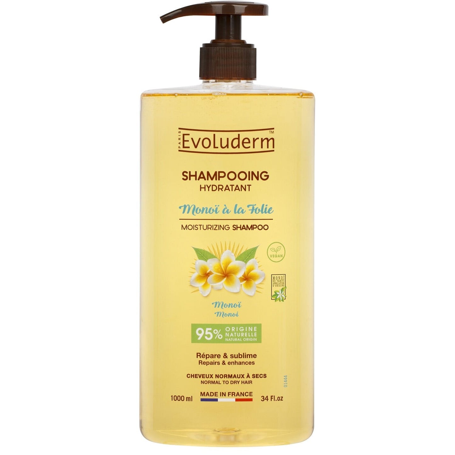 Shampoing Hydratant Cheveux Normaux à Secs Monoï EVOLUDERM le flacon de 1L