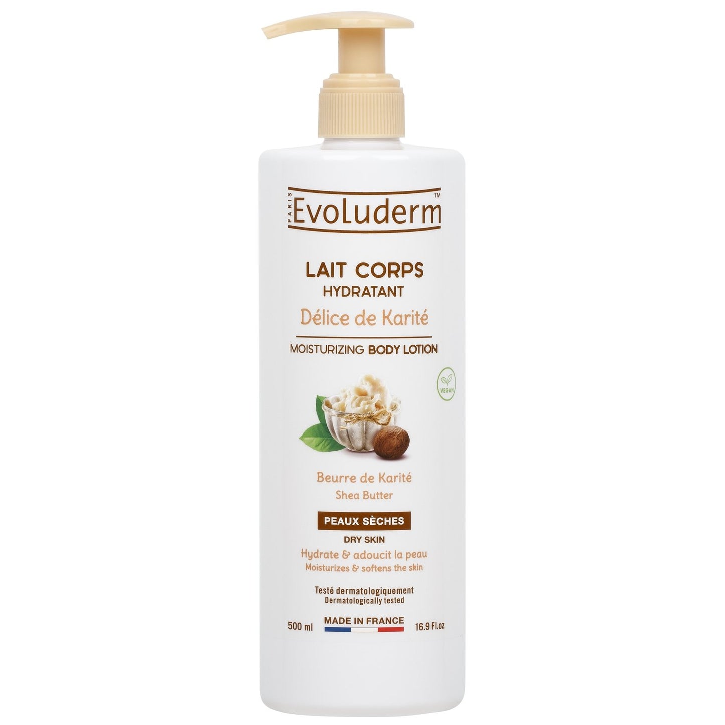 Lait Corps Peau Sèche Hydratant Délice de Karité EVOLUDERM le flacon de 150mL