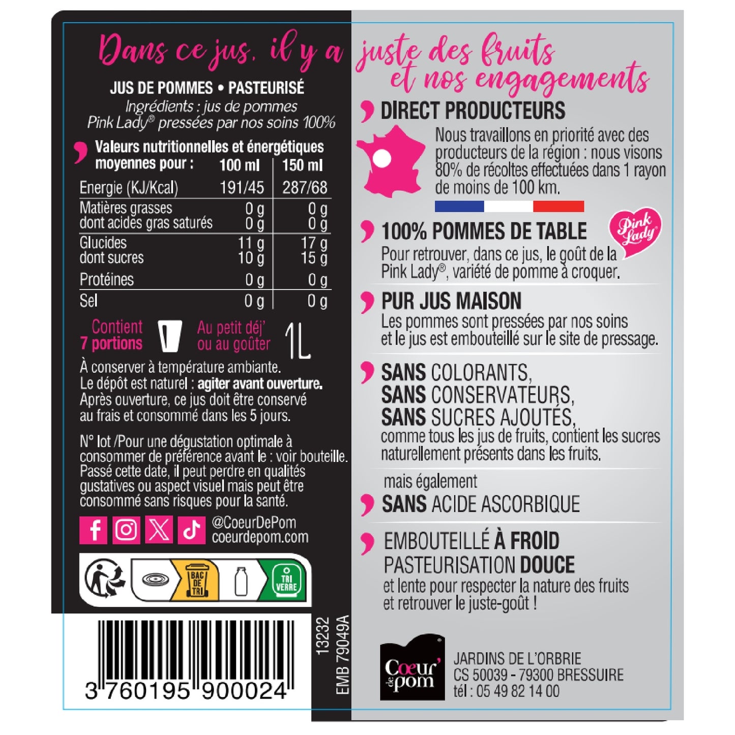 Pink Lady Apfelsaft Reiner Saft COEUR DE POM'