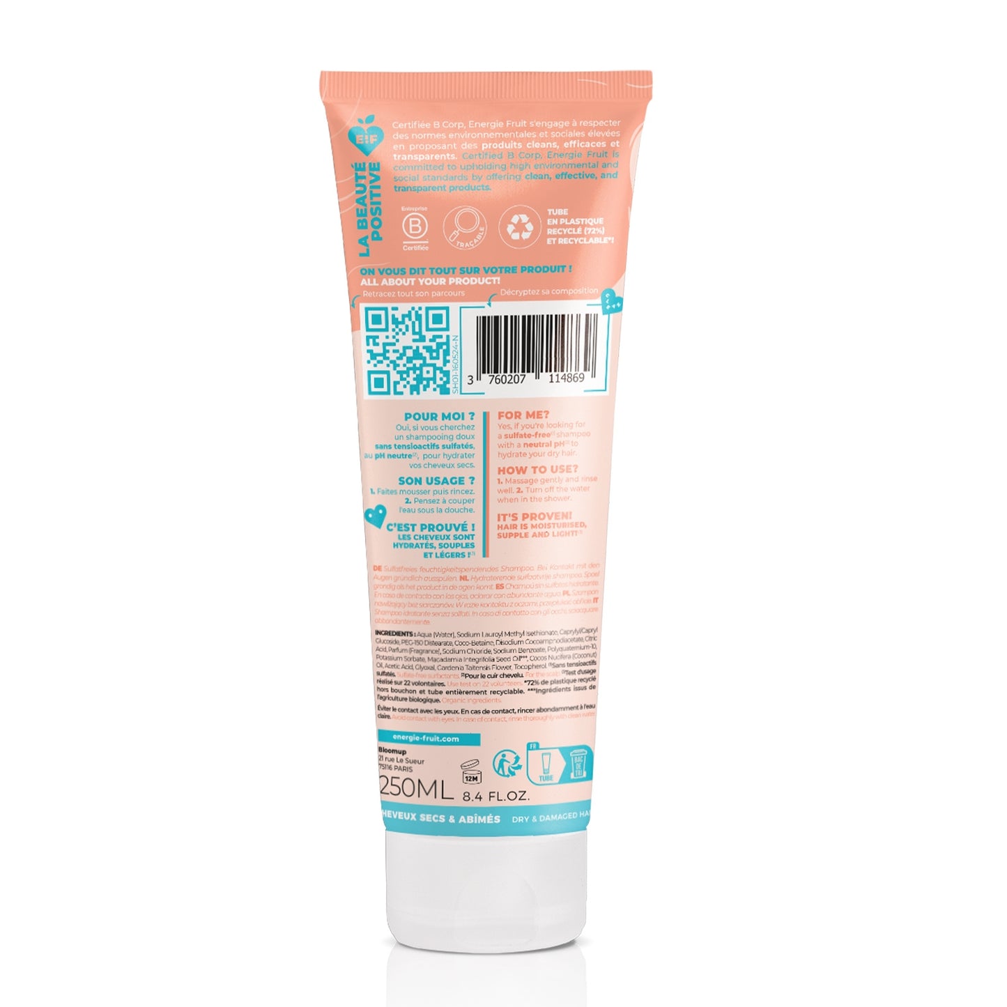 Shampoing Réhydratant Cheveux Secs et Abîmés Monoi et Huile de Macadamia 0% ENERGIE FRUIT