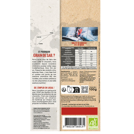 Tablette de Chocolat Bio Noir GRAIN DE SAIL