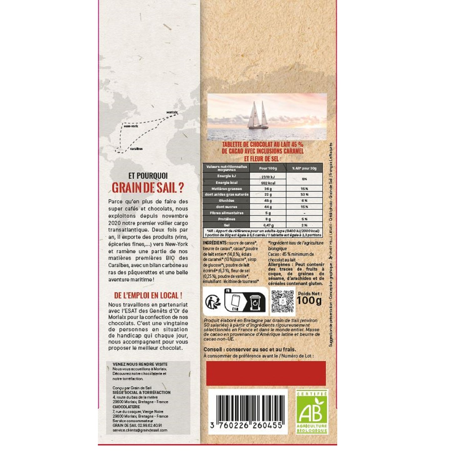 Grain de Sail Milchschokoladentafel mit gesalzenem Bio-Karamell GRAIN DE SAIL
