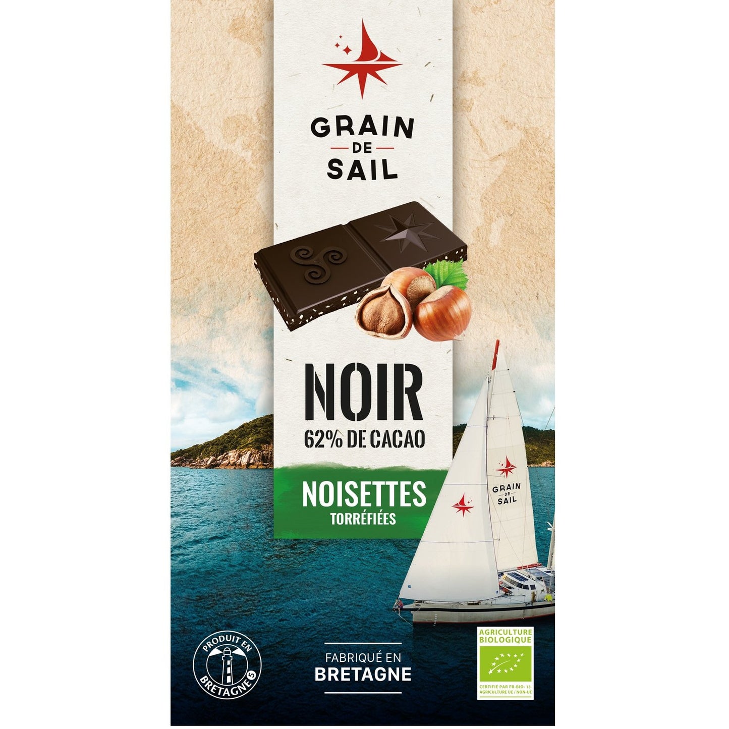 Tablette de Chocolat Noir Noisettes Bio GRAIN DE SAIL la tablette de 100g