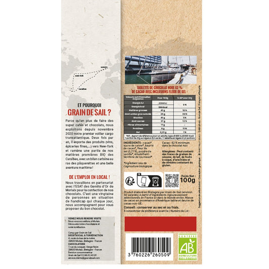 Tablette de Chocolat Noir Fleur de Sel Bio GRAIN DE SAIL
