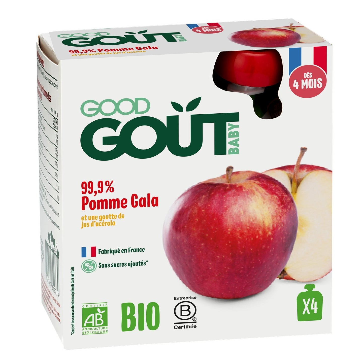 Compotes Bébé Dès 4 Mois Pomme Gala Sans Sucres Ajoutés Bio GOOD GOUT Les 4 Gourdes De 85g