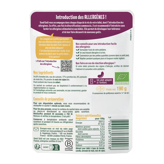 Organic Tomato, Carrot, Polenta and Cashew Nuts GOOD GOUT