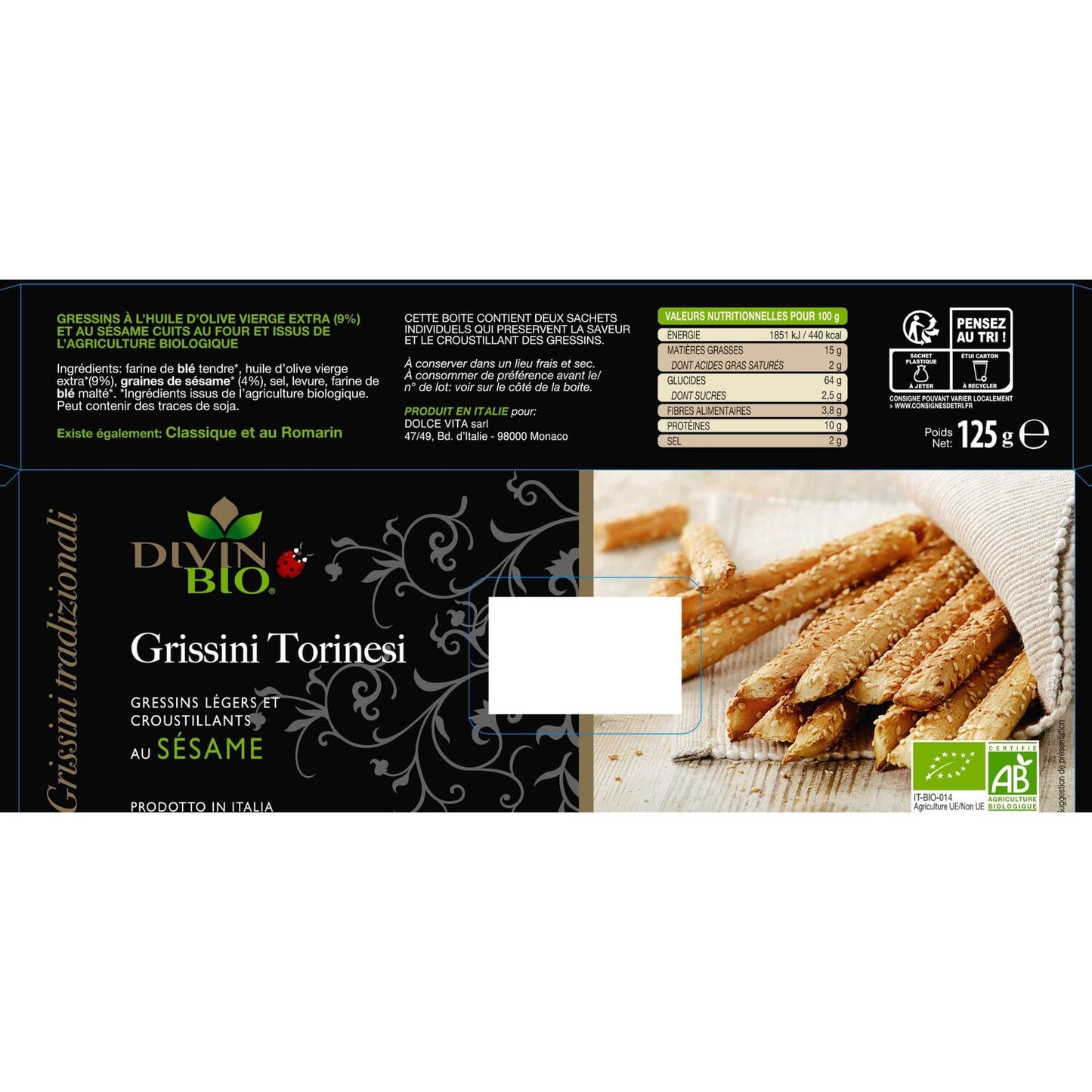 Grissini Torinesi Sésame DIVIN BIO