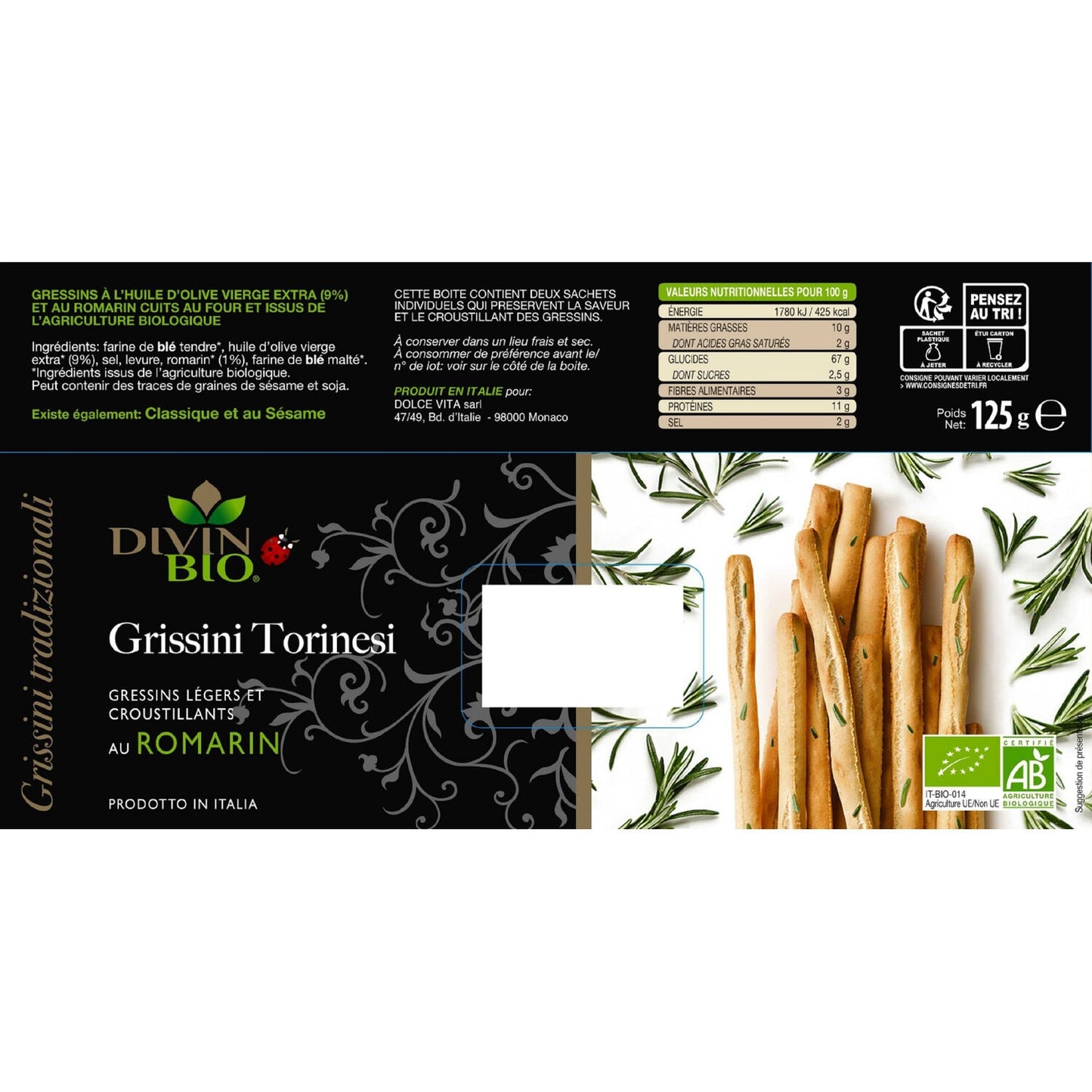 Pasta Grissini Torinesi Romain DIVINE ORGANIC