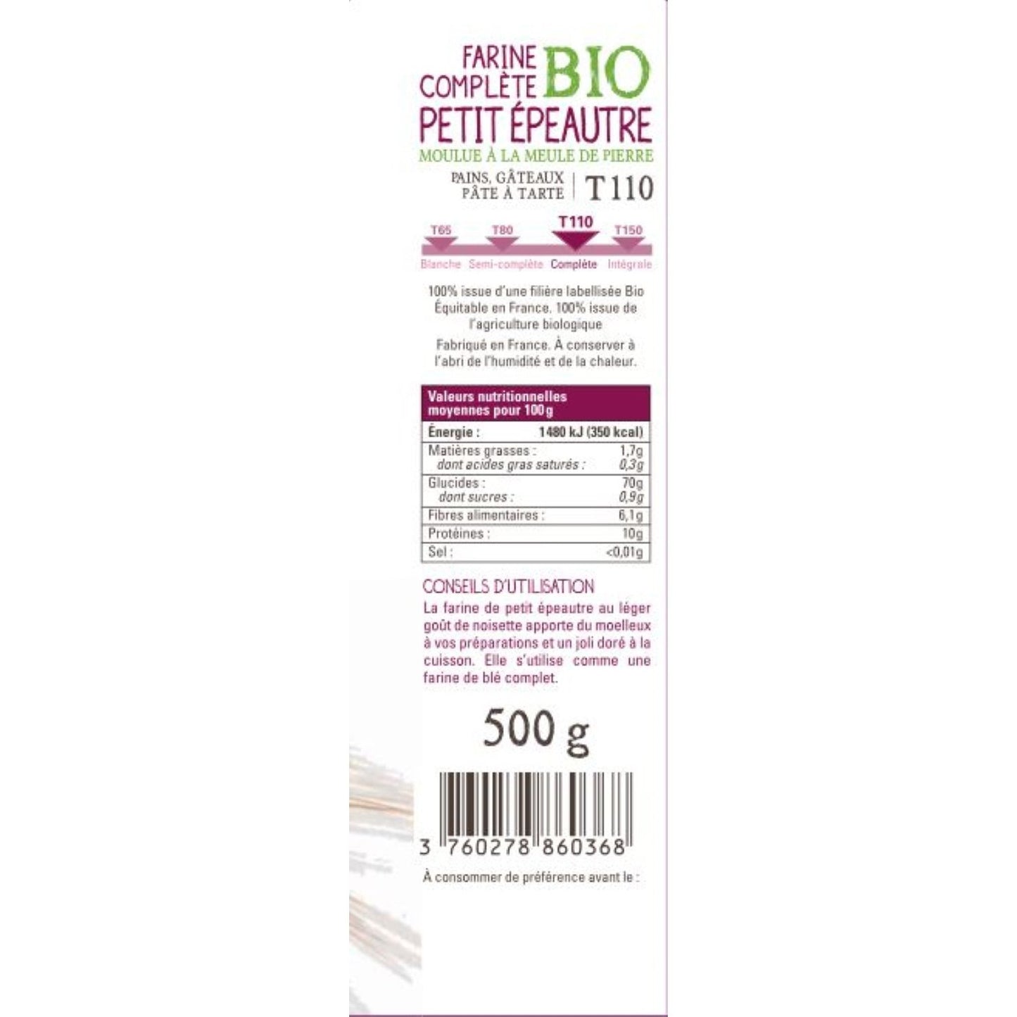 Farine Complète de Petit Epeautre T110 Charente Bio PAYSANS D'ICI