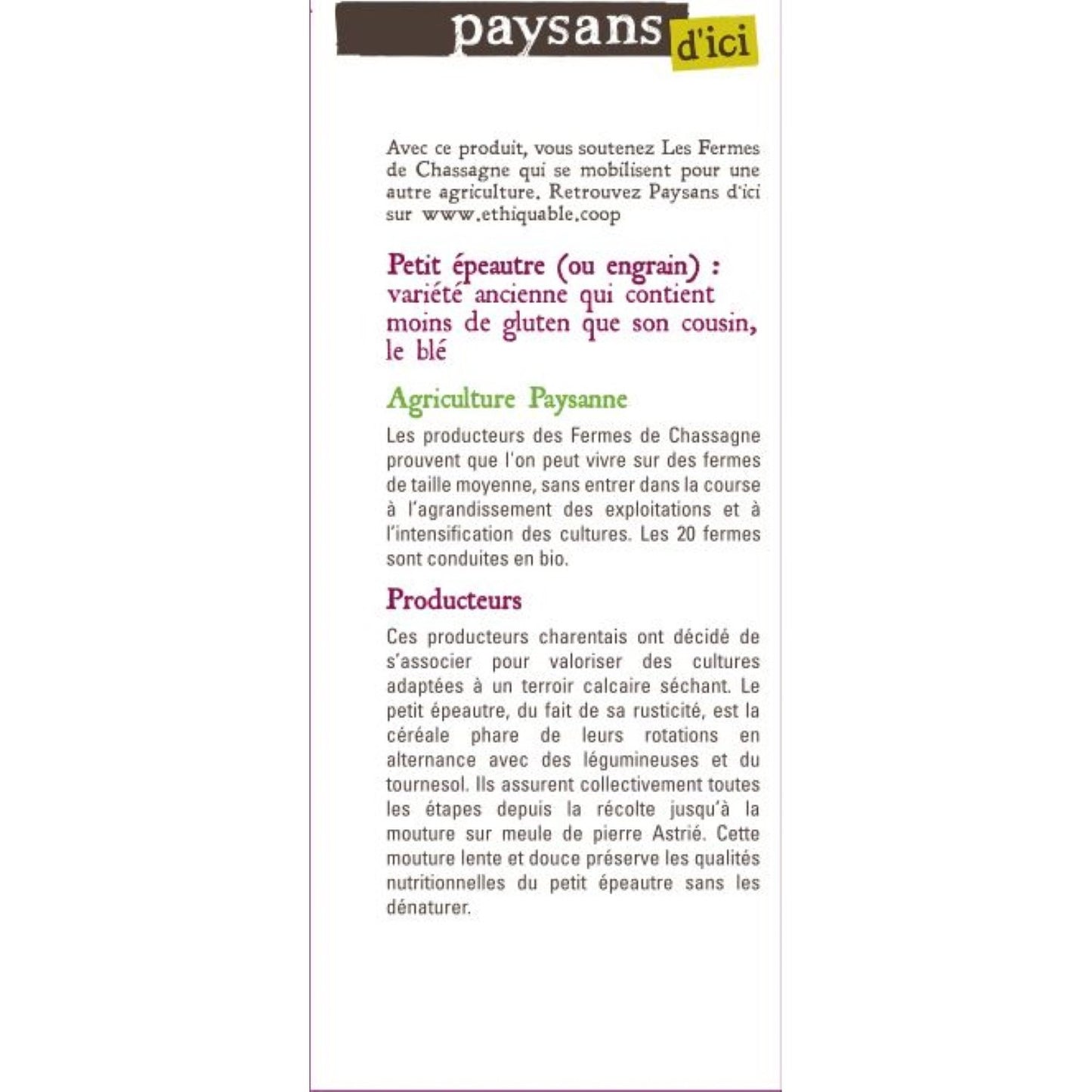 Farine Complète de Petit Epeautre T110 Charente Bio PAYSANS D'ICI