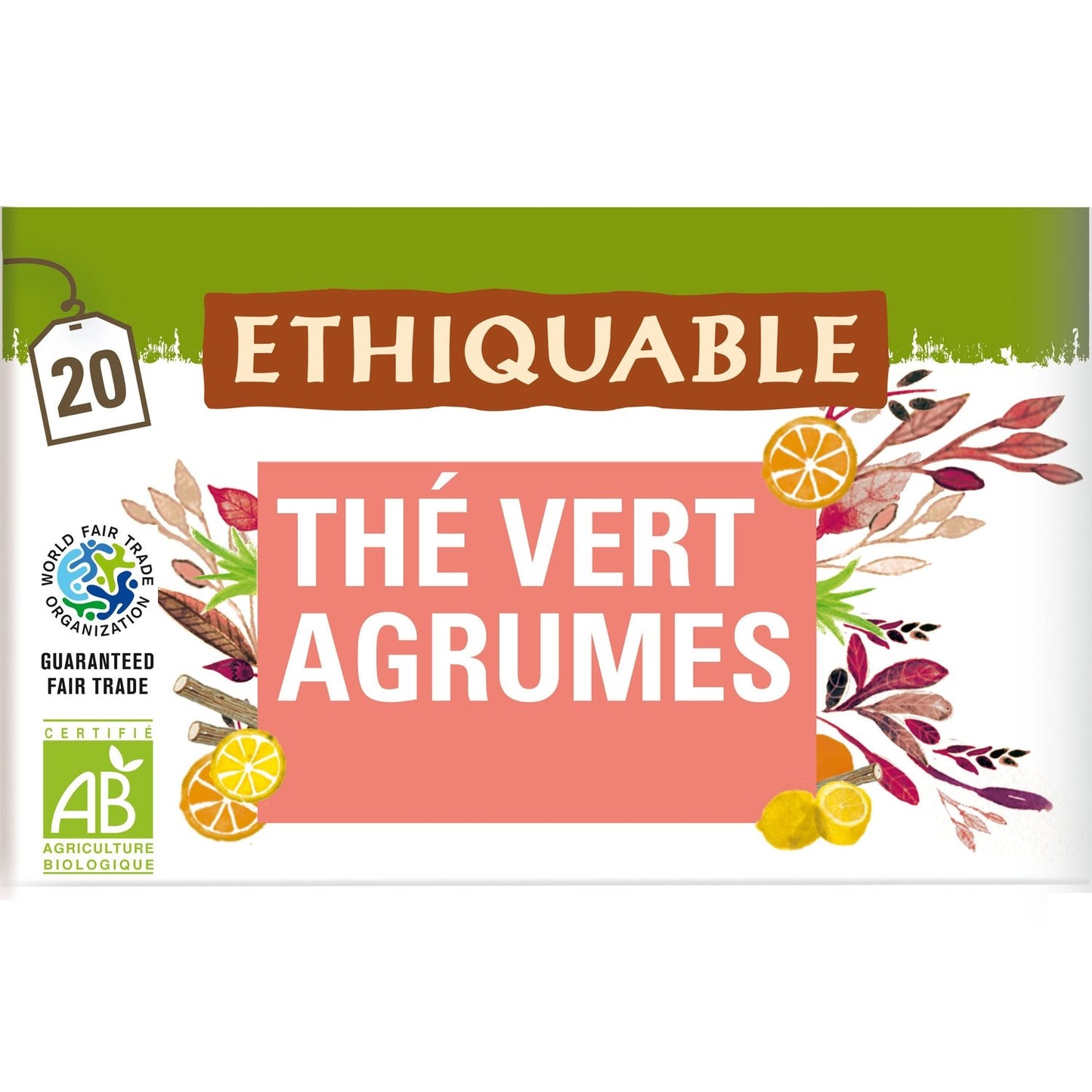 Thé Vert Agrumes Ceylan Bio ETHIQUABLE la boite de 20 sachets