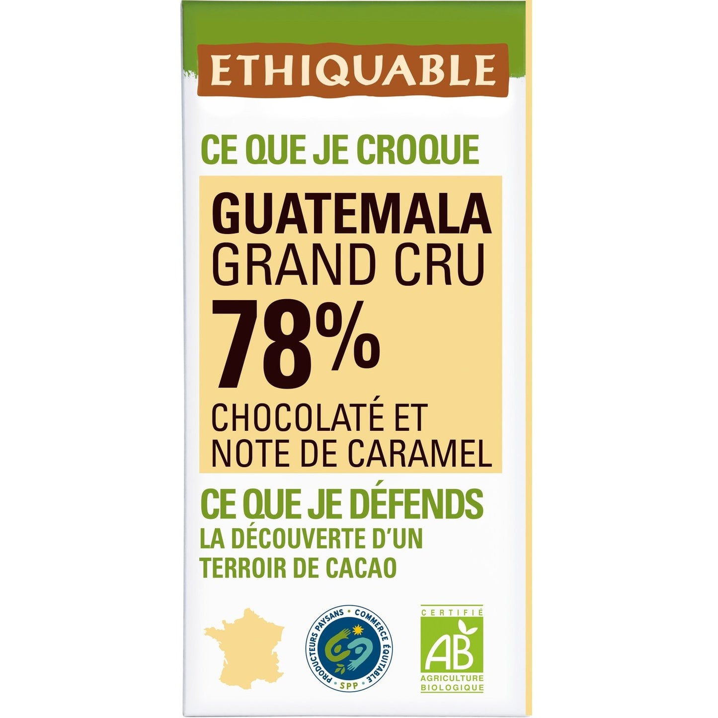 Chocolat Noir 78% Cacao Notes de Caramel Guatemala Bio ETHIQUABLE