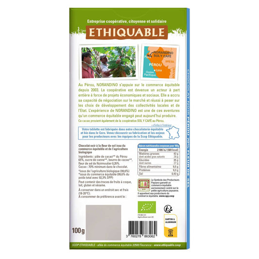 Tablette De Chocolat Noir 70% Fleur De Sel De Noirmoutiers Bio ETHIQUABLE