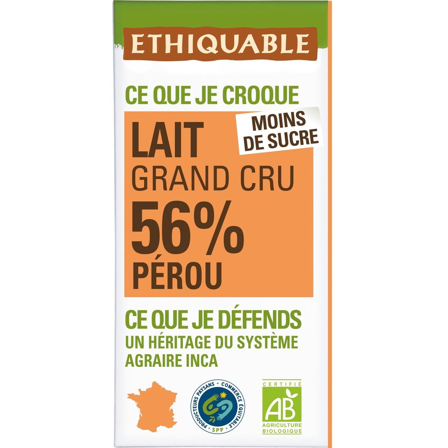 Organic Milk Chocolate Bar 56% Peruvian Cocoa ETHIQUABLE