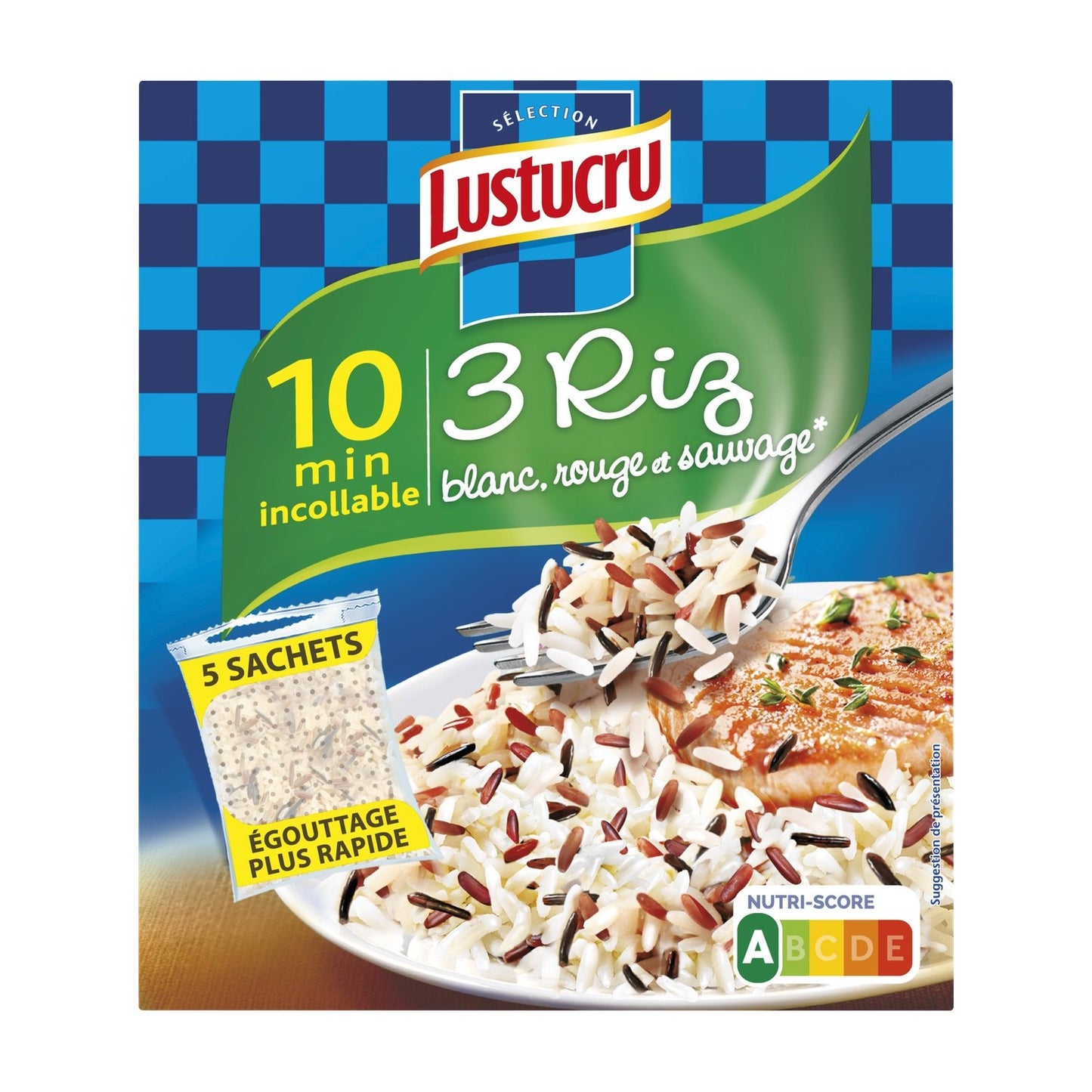 Riz Long Assortiment de Riz Blanc Rouge et Sauvage LUSTUCRU la boite de 5 sachets de 90g