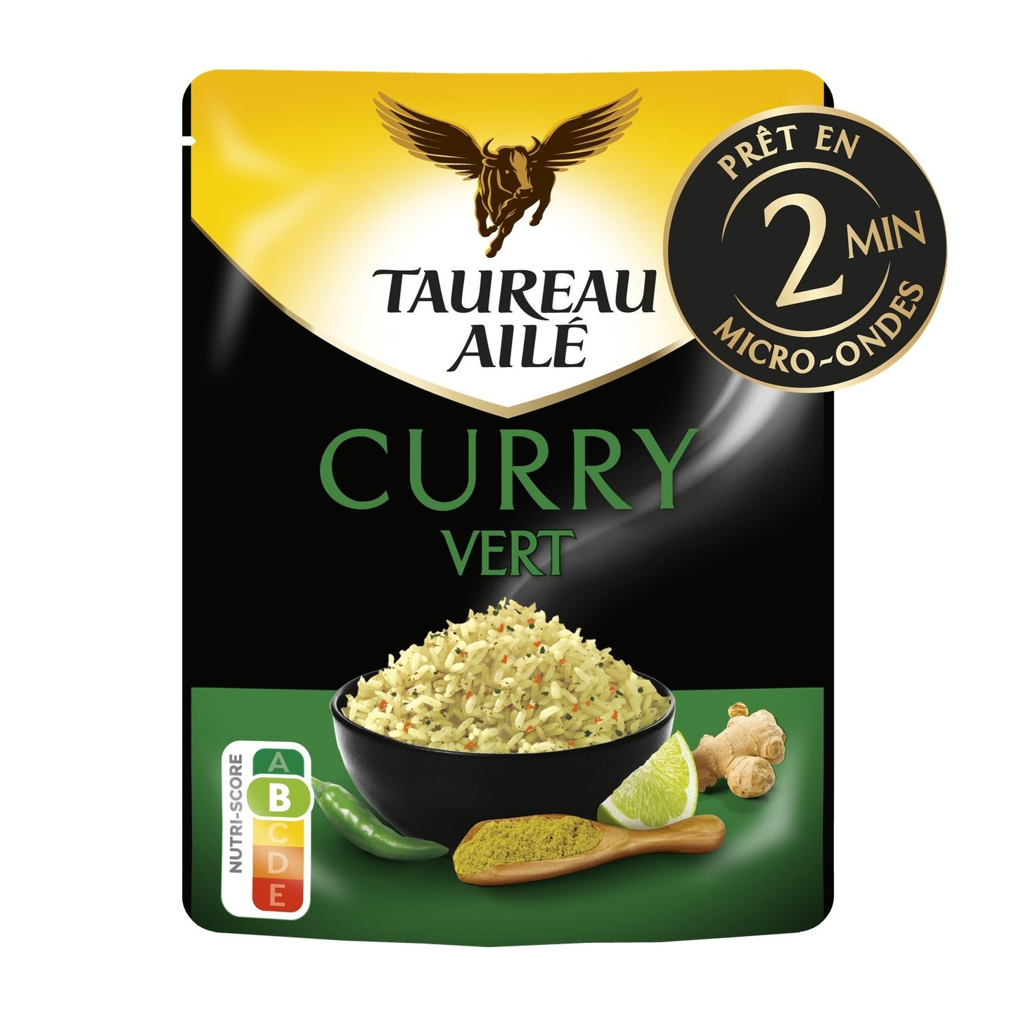 Riz Micro-Ondes Basmati Curry Vert TAUREAU AILE