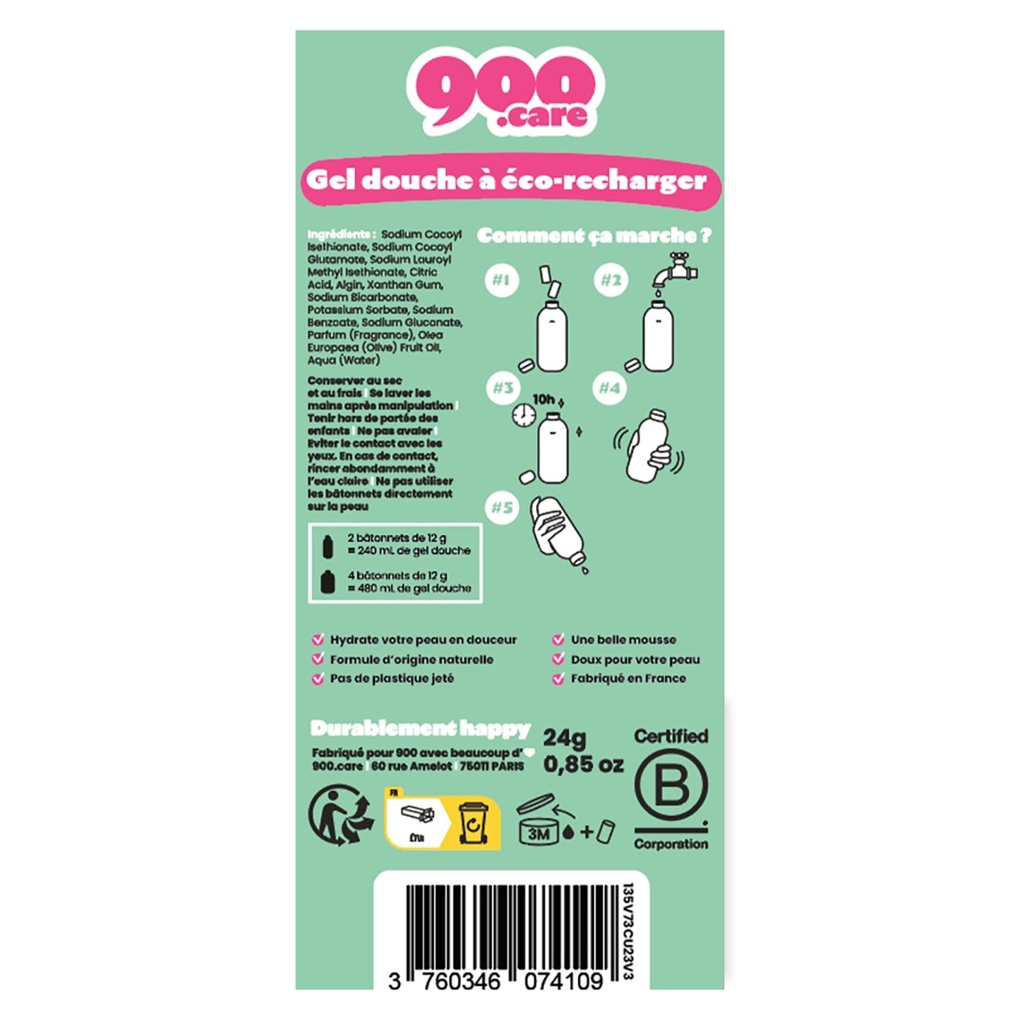 Eco Recharge Bâtonnets Gel Douche A Dissoudre Hydratant 900. CARE