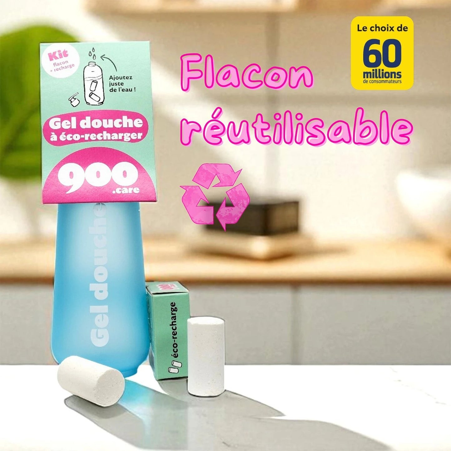 Kit Gel Douche Flacon + Recharge 900. CARE