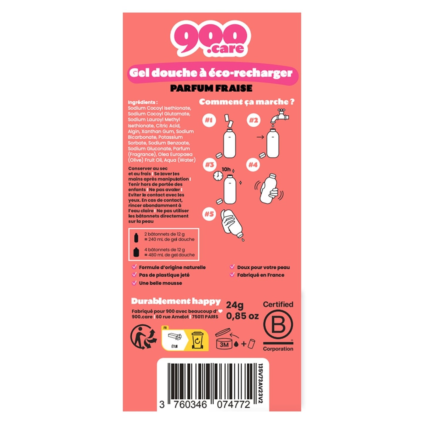 Strawberry Scented Shower Gel 900. CARE