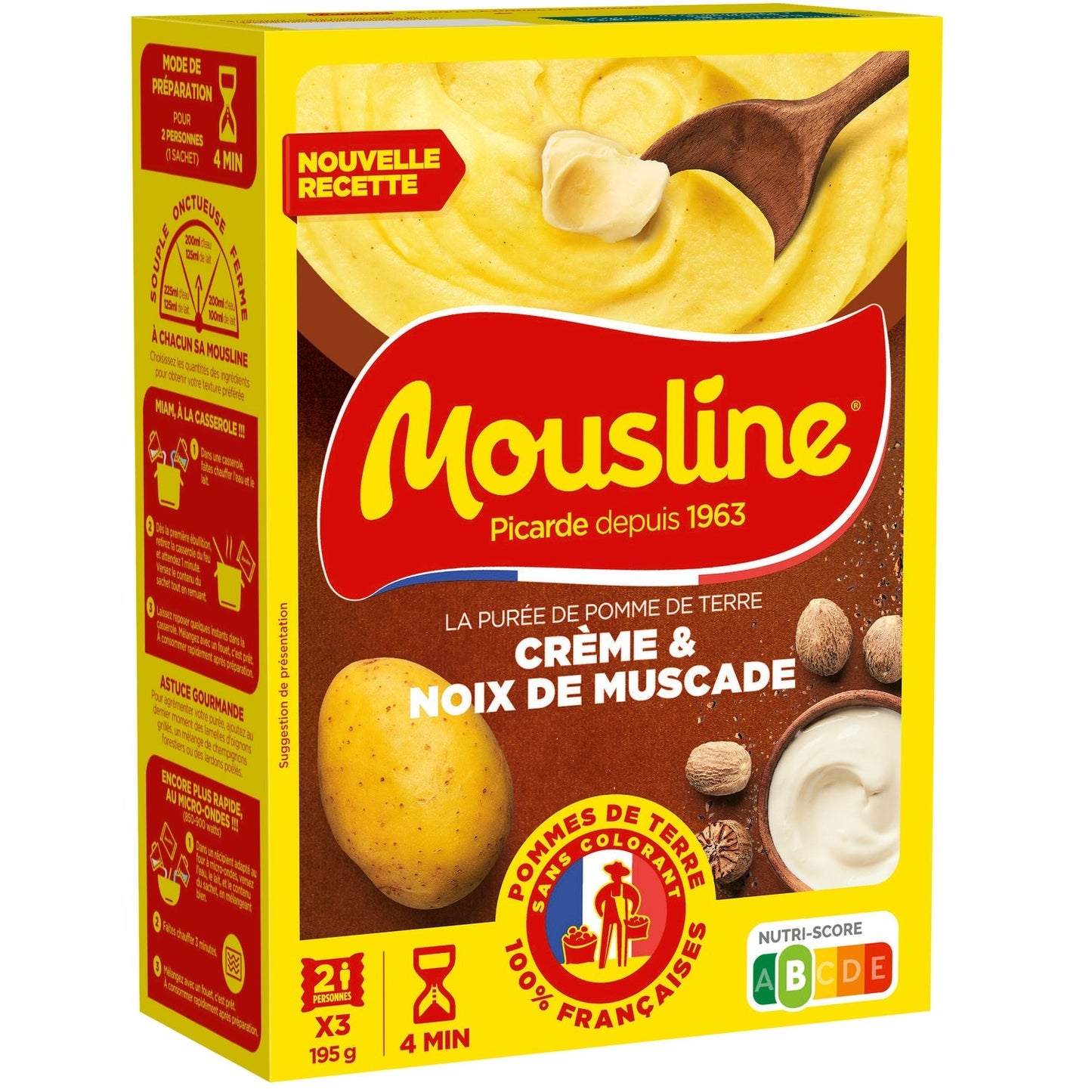 Purée Crème et Noix de Muscade MOUSLINE les 3 sachets de 65 g