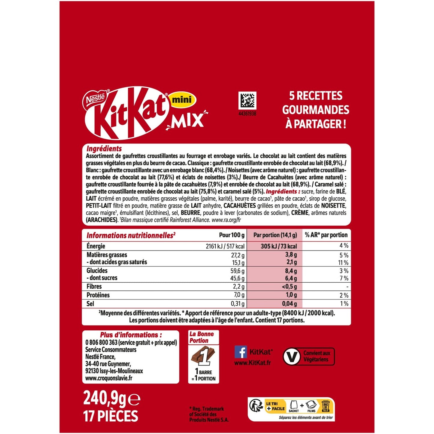 Barres Chocolatées Lait KITKAT